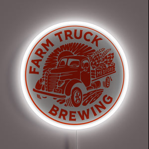 Vibrant RGB neon sign for Farm Truck Brewing bar ambiance.
