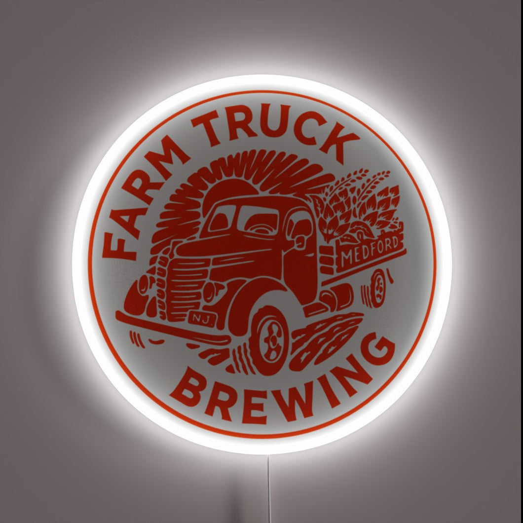 Vibrant RGB neon sign for Farm Truck Brewing bar ambiance.