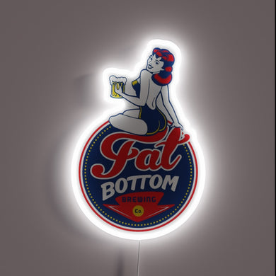 Fat Bottom Brewing pin-up girl customneon sign with white LED glow