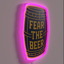Charger l&#39;image dans la galerie, Vintage-inspired beer barrel warning sign in white navy RGB glow.