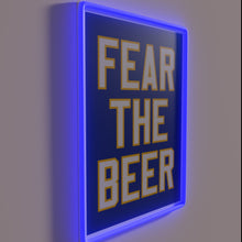 Charger l&#39;image dans la galerie, Bright blue beer-themed neon sign with &#39;Fear The Beer&#39; lettering