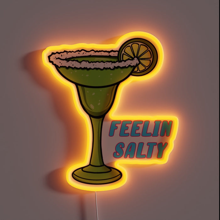 Glowing Neon Sign with Vibrant RGB Colors and Salty Feeling