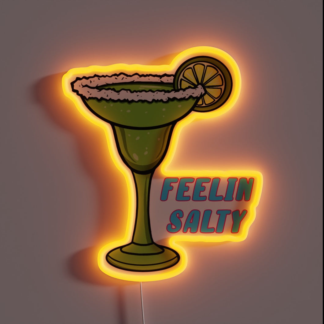 Glowing Neon Sign with Vibrant RGB Colors and Salty Feeling