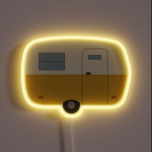 Neon-lit fibreglass trailer with vibrant RGB glow and sleek design