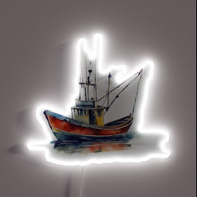 Charger l&#39;image dans la galerie, Vibrant Watercolor Neon Sign of a Classic Fishing Boat at Night