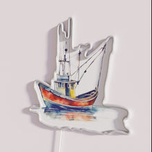 Charger l&#39;image dans la galerie, Watercolor fishing boat decor, colorful vibrant, eye-catching nautical wall art.