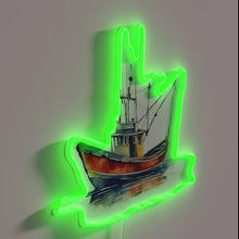 Charger l&#39;image dans la galerie, Fishing Boat Watercolor Artwork in Vibrant RGB Neon Glow Sign