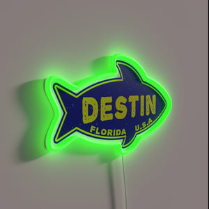 Deep sea fishing destination in Destin, Florida vibrant neon sign