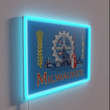 Charger l&#39;image dans la galerie, Vintage-inspired LED flag of Milwaukee City in vibrant colors glow