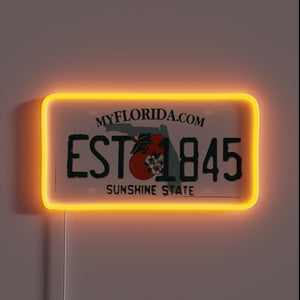 Neon sign of a Florida license plate with 