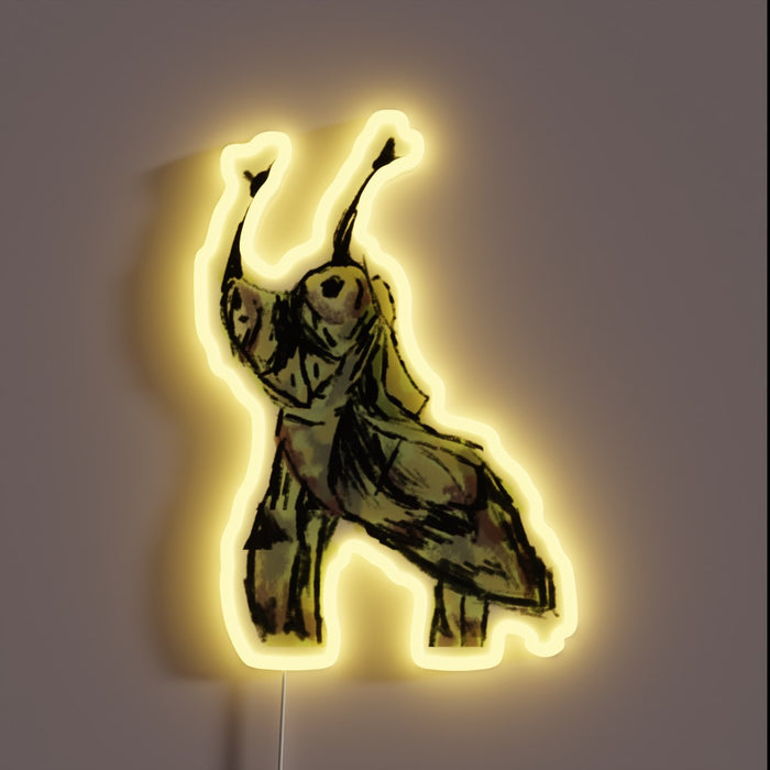 Eye-catching flower mantis silhouette in vibrant RGB LED neon light.
