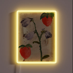 Whimsical floral arrangement meets vibrant strawberries in radiant RGB neon