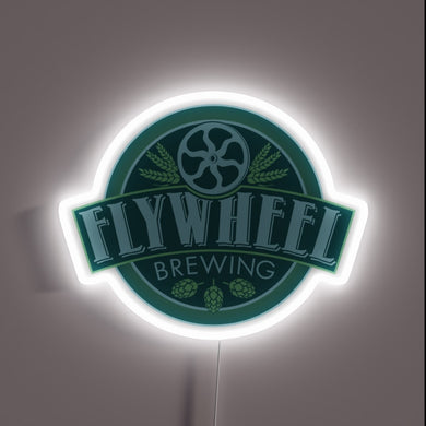 Flywheel Brewing customneon sign with white LED glow