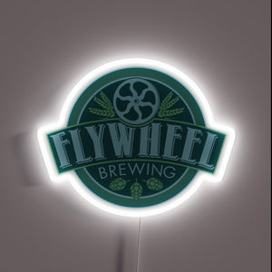 Flywheel Brewing customneon sign with white LED glow