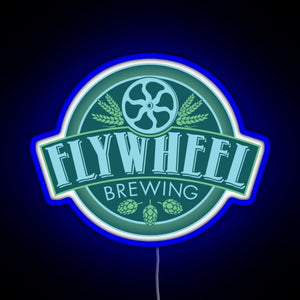 Flywheel Brewing logo RGB neon sign blue