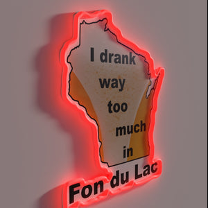 Vintage Wisconsin road trip humor with glowing lettering nostalgia