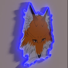 Charger l&#39;image dans la galerie, Vintage rustic fox head illuminated by colorful RGB neon lighting
