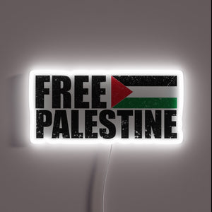 Free Palestine neon sign with flag — bold political statement wall decor.