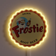 Charger l&#39;image dans la galerie, Vintage-style Frostie Root Beer neon sign with colorful LED lighting accents.