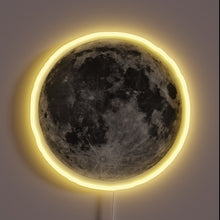 Charger l&#39;image dans la galerie, Full moon neon sign with soft glow — space-inspired wall decor.