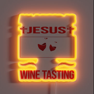 RGB Neon Sign with Hilarious Wine-Tasting Jesus Mural Design