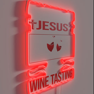 RGB Neon Sign: Humorous 'Jesus Approves' Wine Tasting Humor Quote