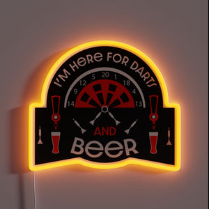 Neon pub decor with funny dart player design sign