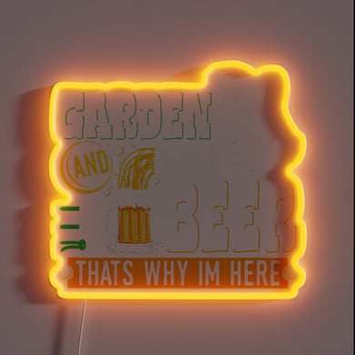 Quirky garden decor with humorous motivation in bold neon letters.