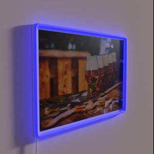 Vibrant LED sign highlighting authentic German beers and brewing traditions