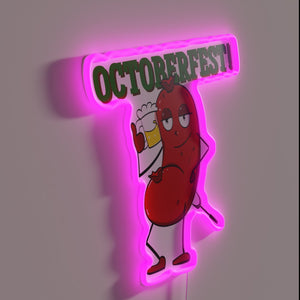 Traditional German-inspired Oktoberfest-themed RGB neon beer sausage wall decor lighting.
