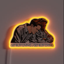 Charger l&#39;image dans la galerie, Shawshank Redemption neon sign with &quot;Get Busy Living or Get Busy Dying&quot; quote – iconic movie wall decor for film lovers, home theaters, or inspirational spaces