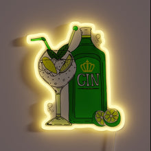 Charger l&#39;image dans la galerie, Neon gin clock cocktail glass illuminated bar pub decor sign
