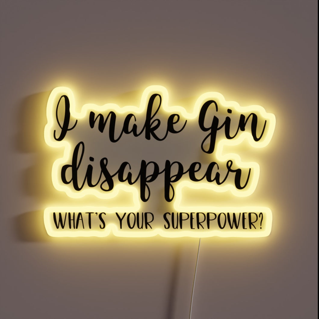Vibrant RGB Neon Sign Featuring Whimsical Gin Disappearance Quotes