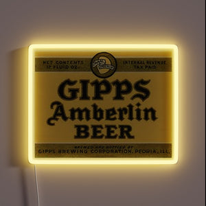 Vibrant amber-colored Gippsland Brewery Amberlin Beer illuminated LED neon sign.