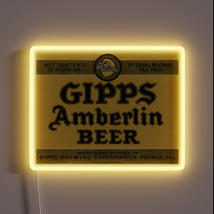 Vibrant amber-colored Gippsland Brewery Amberlin Beer illuminated LED neon sign.