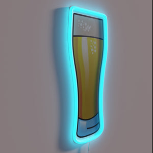 Neon bar decor with colorful glass of beer design