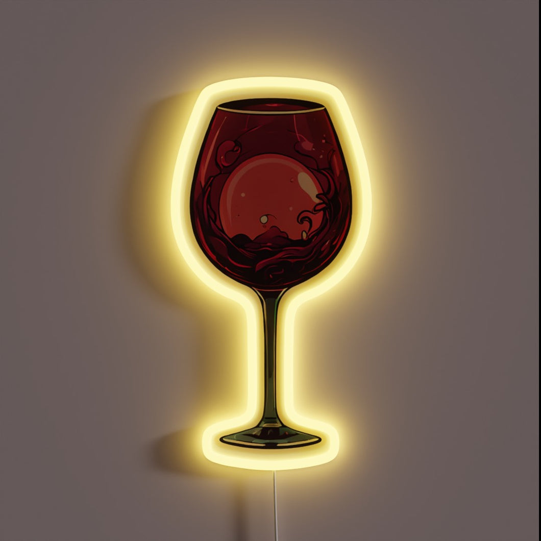Brightly lit 'Glass of Red Wine' neon bar decoration sign