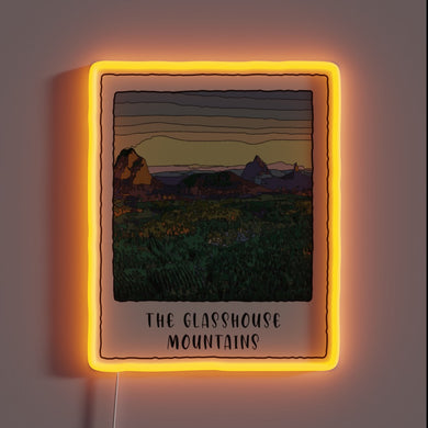 Radiant Glasshouse Mountains design illuminated in vibrant RGB color glow.