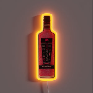 Pink Whitney vodka neon sign with glitter texture and bright orange glow.
