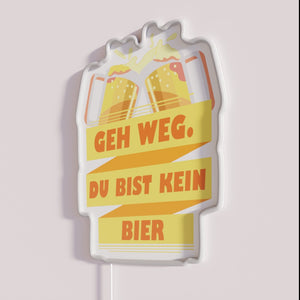Retro neon bar decor featuring humorous 'Go Away' anti-drinkers sign