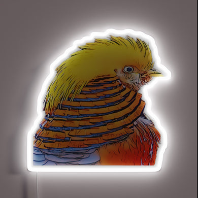 Vibrant Golden Pheasant Bird Illuminated in Neon Colorful LED Artwork