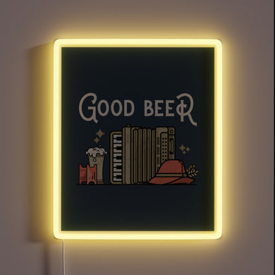 Vibrant neon bar decoration with colorful beer bottle design.