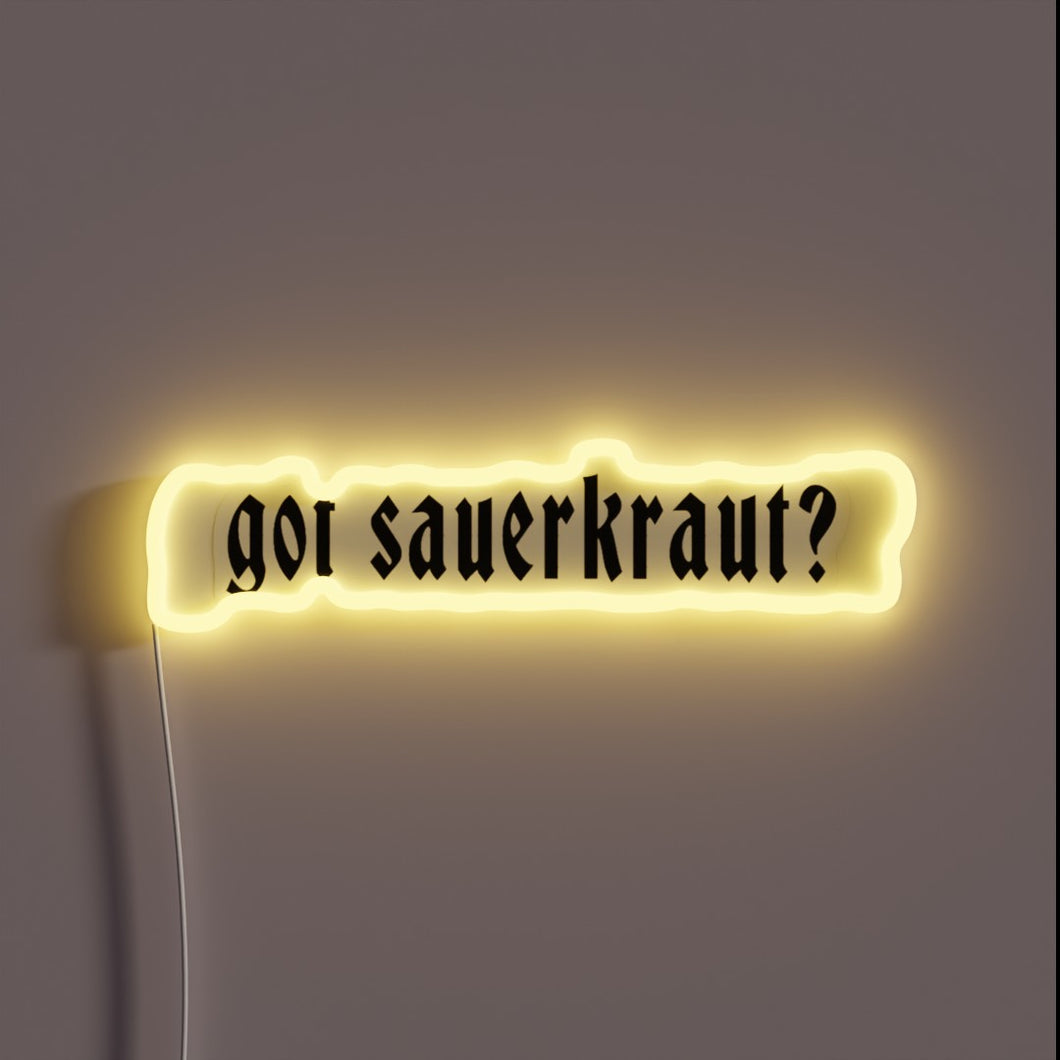 Vibrant sauerkraut-themed neon sign with customizable RGB color options installed.