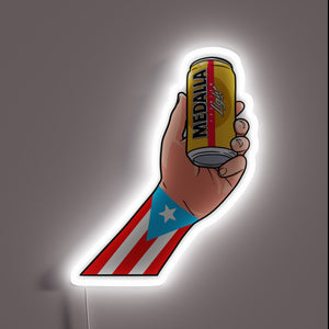 Retro-Style Sign Featuring Color-Changing Neon Design of Medalla Light Beer Logo