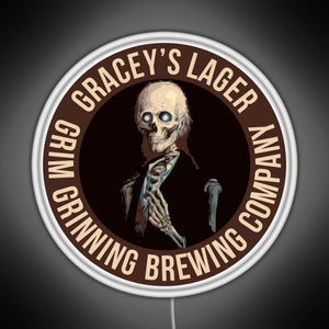 Gracey s Lager Grim Grinning Brewing Company RGB neon sign white 