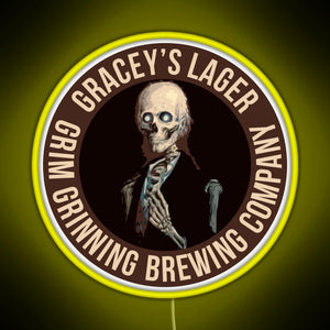 Gracey s Lager Grim Grinning Brewing Company RGB neon sign yellow