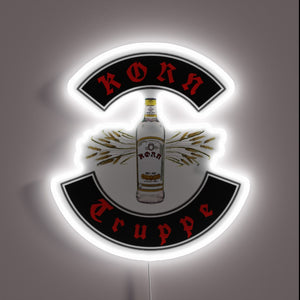 Neon light display with colorful RGB glow effect and grainy texture.