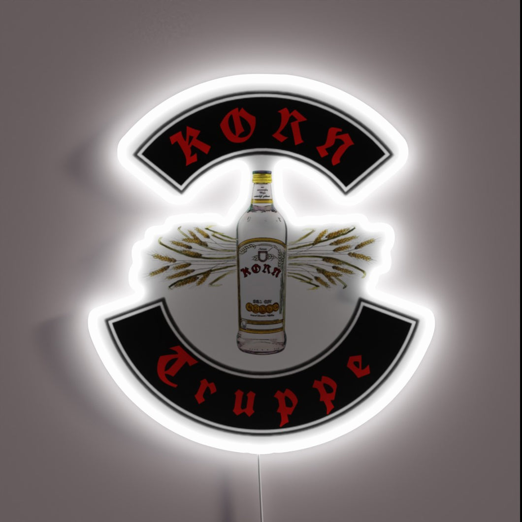 Neon light display with colorful RGB glow effect and grainy texture.