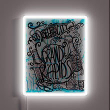 Charger l&#39;image dans la galerie, Eye-catching Grand Rapids cityscape illuminated with vibrant RGB neon lights.