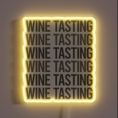 Modern wine tasting ambiance with vibrant gray neon sign design